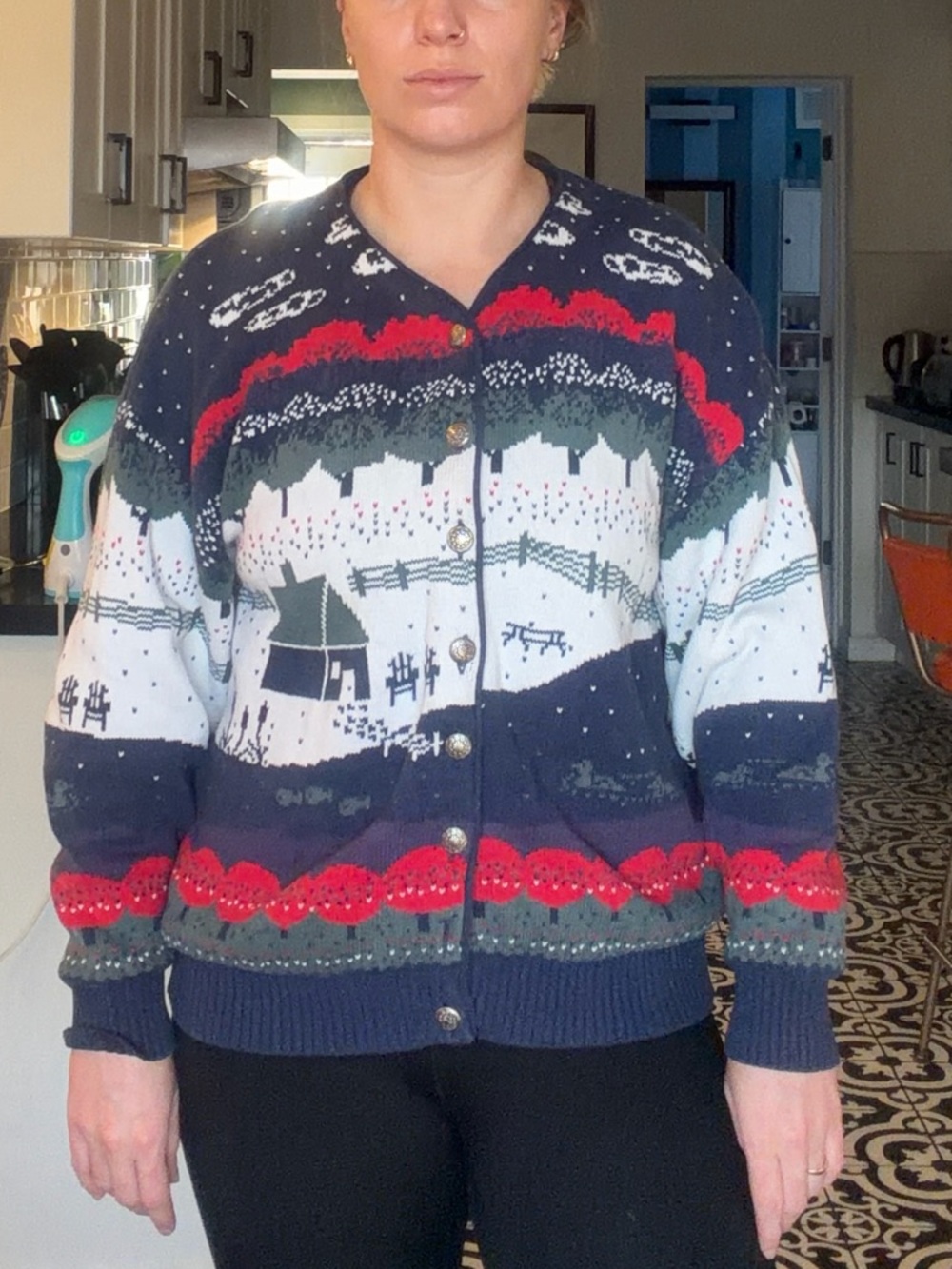 1990s Northern Reflections Navy, Cream & Red Fair Isle Village Cardigan - Picture 12 of 13